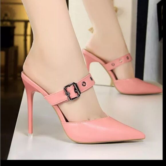BRAND NEW BOOHOO SYNTHETIC MULES & SLIDES HIGH HEEL STILETTOS SHOE - Picture 1 of 14